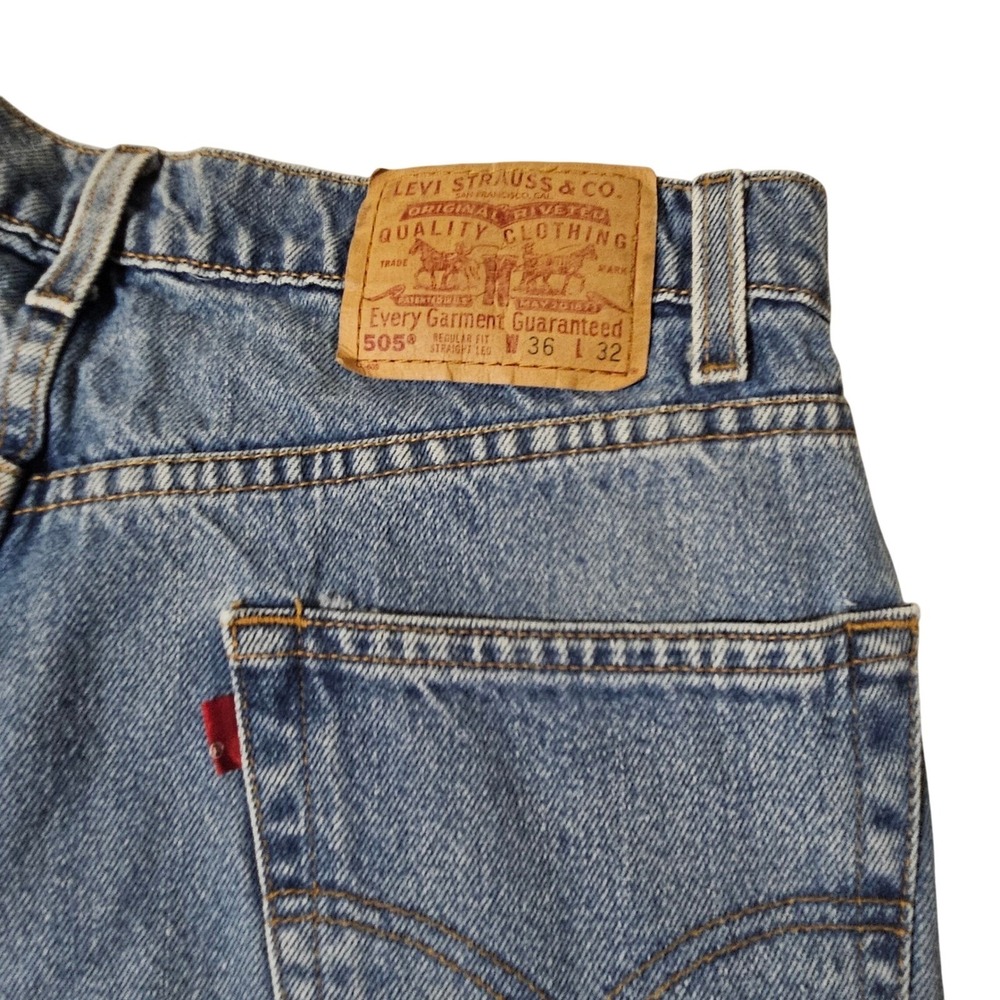 Vintage Levi 505 Regular Fit 90s Blue Denim Jeans Mens Size 34 x 32 1998 - Picture 2 of 14